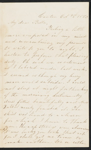 Incomplete letter to 'Bella, October 9, 1853, from Canton [no signature]