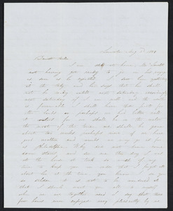Letter to 'Bela' [Isabel M. Carret, Dedham, Mass.] from 'Willie' [William L. G. Peirce, Lincoln, Mass.], August-October 1851