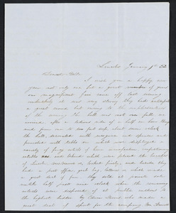 Letter to 'Bela' [Isabel M. Carret, Dedham, Mass.] from 'Willie' [William L. G. Peirce, Lincoln, Mass.], January-February 1852