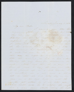 Letter to 'Bela' [Isabel M. Carret, Dedham, Mass.] from 'Willie' [William L. G. Peirce, Lincoln, Mass.], January-June 1853