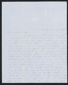 Letter to 'Bela' [Isabel M. Carret, Dedham, Mass.] from 'Willie' [William L. G. Peirce, Lincoln, Mass.], January-March 1854