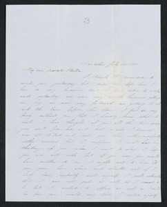 Letter to 'Bela' [Isabel M. Carret, Dedham, Mass.] from 'Willie' [William L. G. Peirce, Lincoln, Mass.], July-September 1854