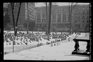 Granary Burying Ground in snow, Boston