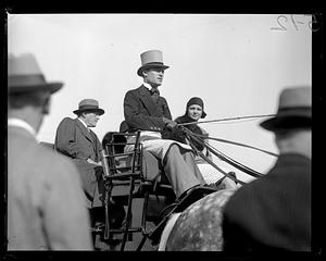 A man holding the reins of a horse-drawn coach
