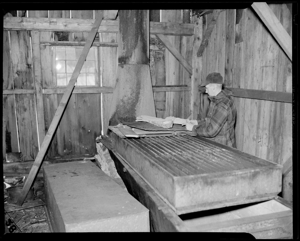 Maple sugaring inside "sugar house" Digital Commonwealth