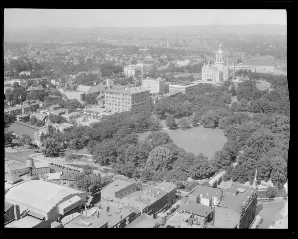 Bird's eye view of town, possibly Mass.