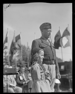 Gen. Patton holds the hand of a little girl in Hamilton, Mass.