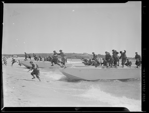 Members of the 1st Division from Ft. Devens practice rough-sea landing at Silver Beach, Falmouth