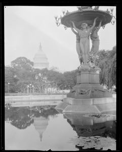 U.S. Capitol reflected in fountain