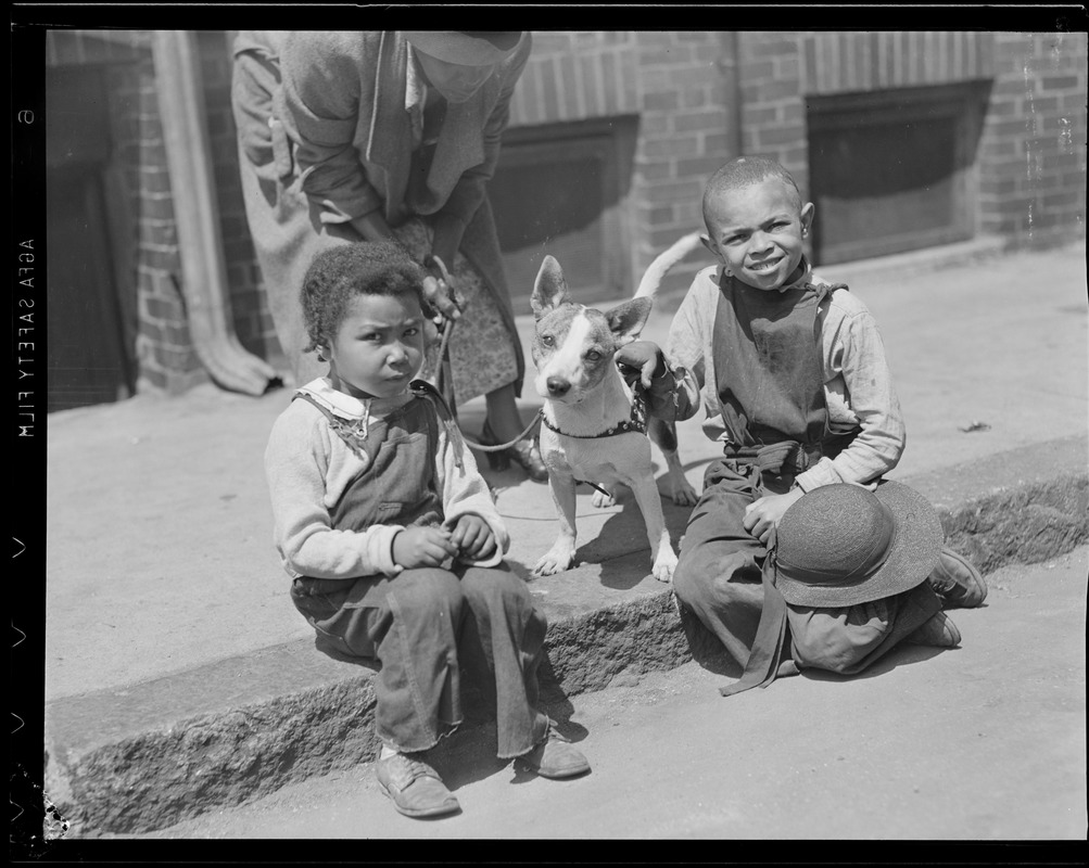 Two boys with dog. African-American.
