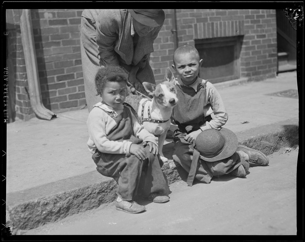 Two boys with dog. African-American.