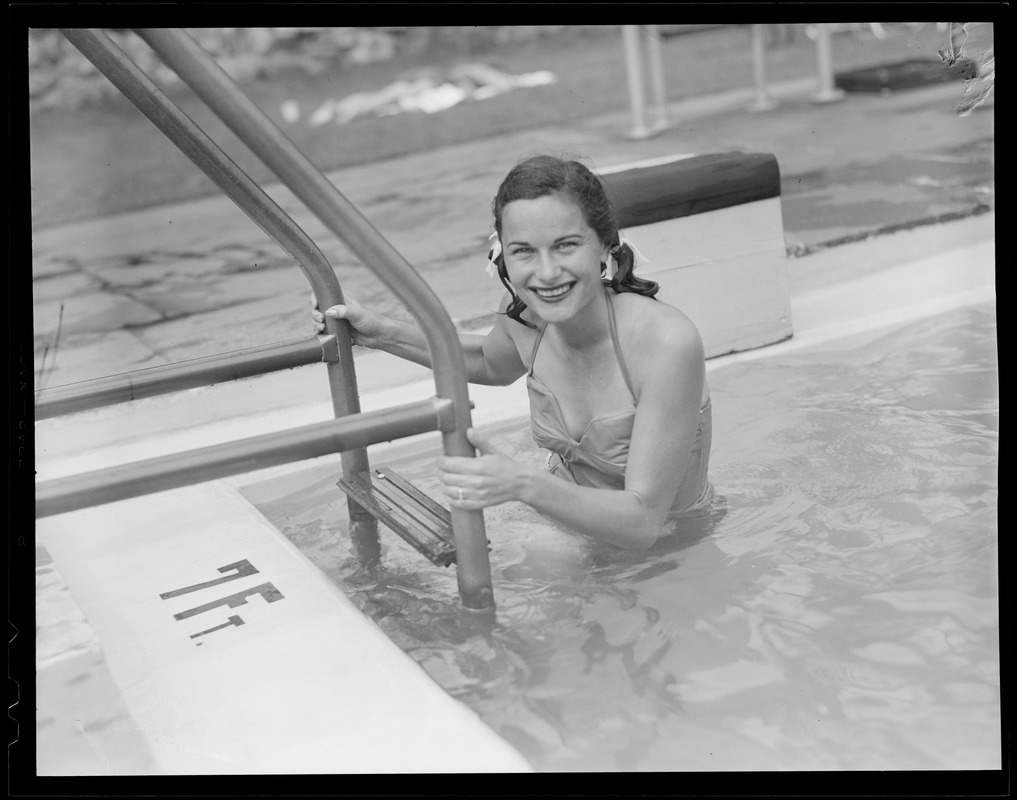 Girl climbing out of pool Digital Commonwealth