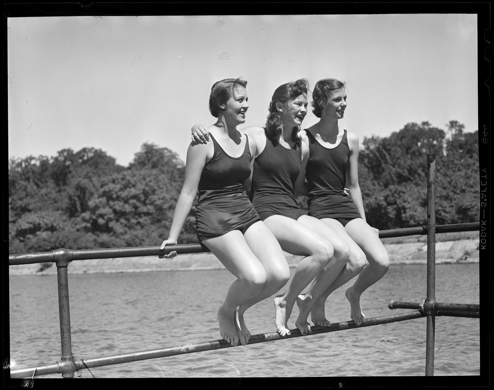 Girls in bathing suits at lakeside - Digital Commonwealth