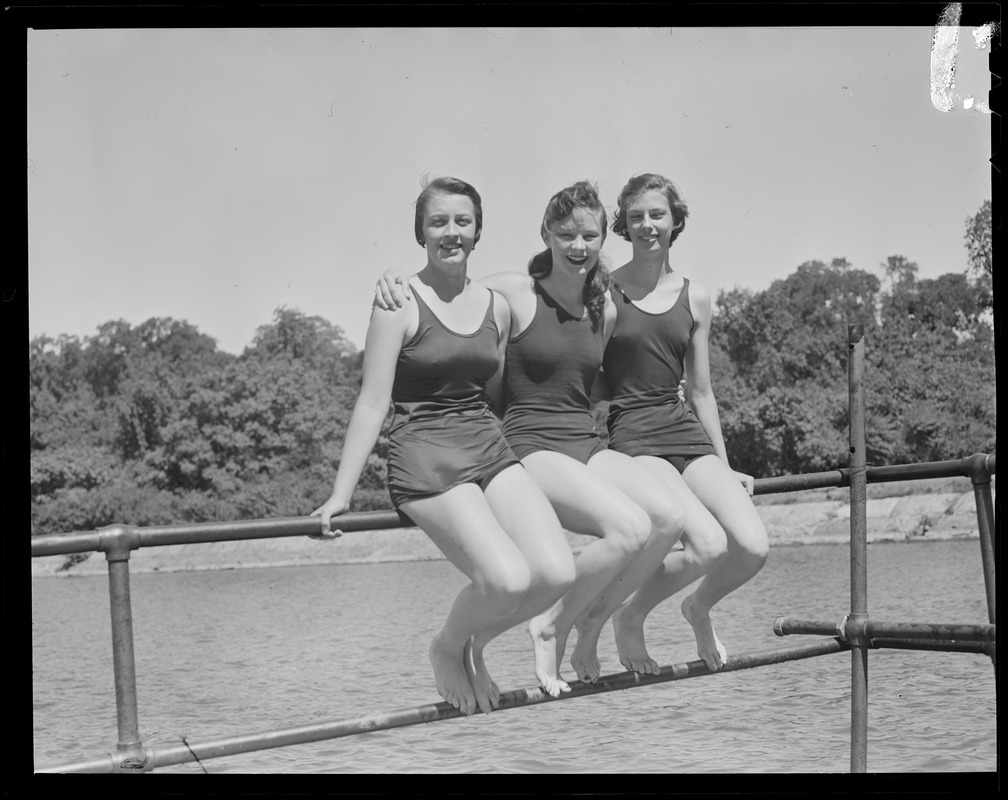 Girls in bathing suits at lakeside - Digital Commonwealth