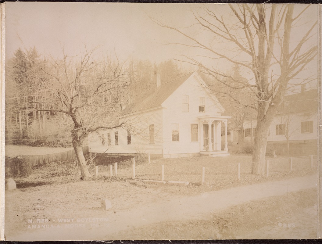 Wachusett Reservoir, Amanda A. Morse's house, on the north side of East Main Street, near Fletcher Street, from the south in East Main Street, West Boylston, Mass., Dec. 15, 1896