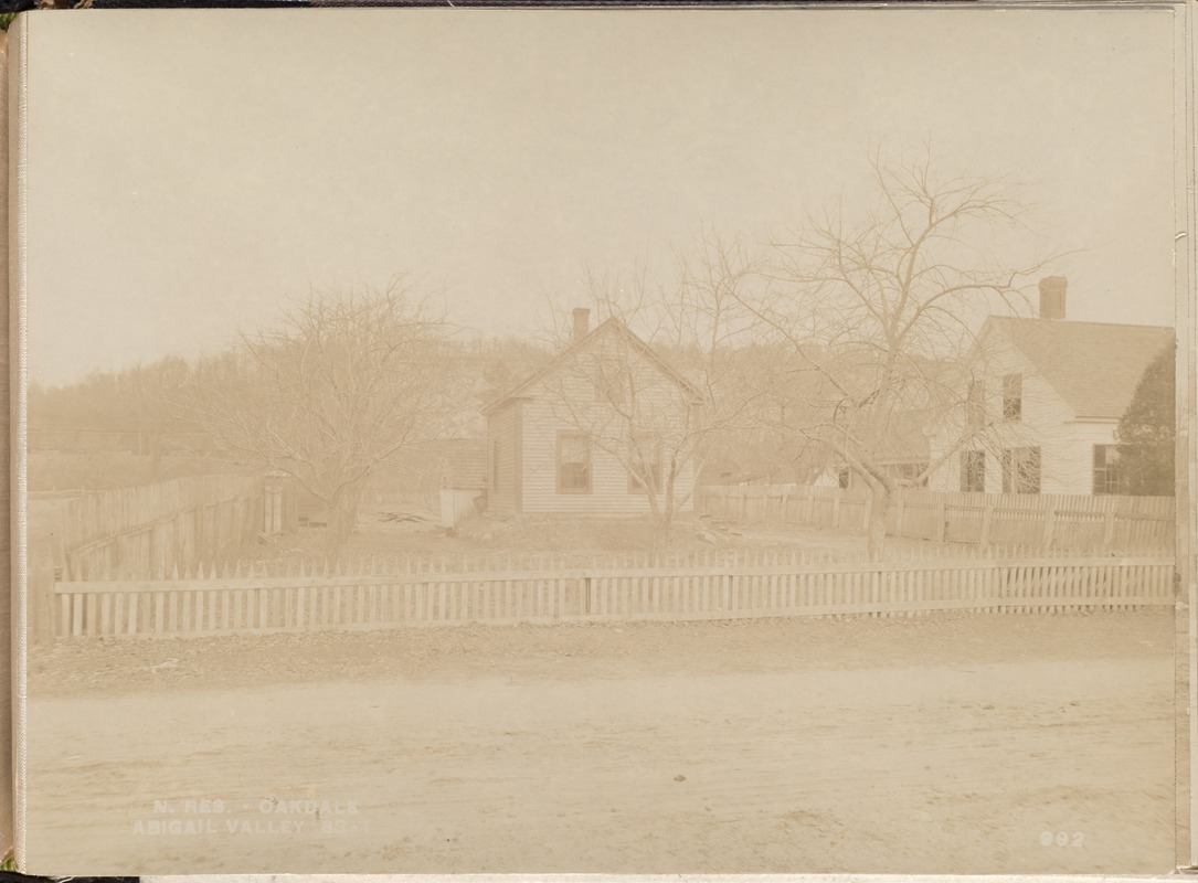 Wachusett Reservoir, Abigail Valley's house, on the north side of Holden Street, from the south in Holden Street, Oakdale, West Boylston, Mass., Jan. 11, 1897
