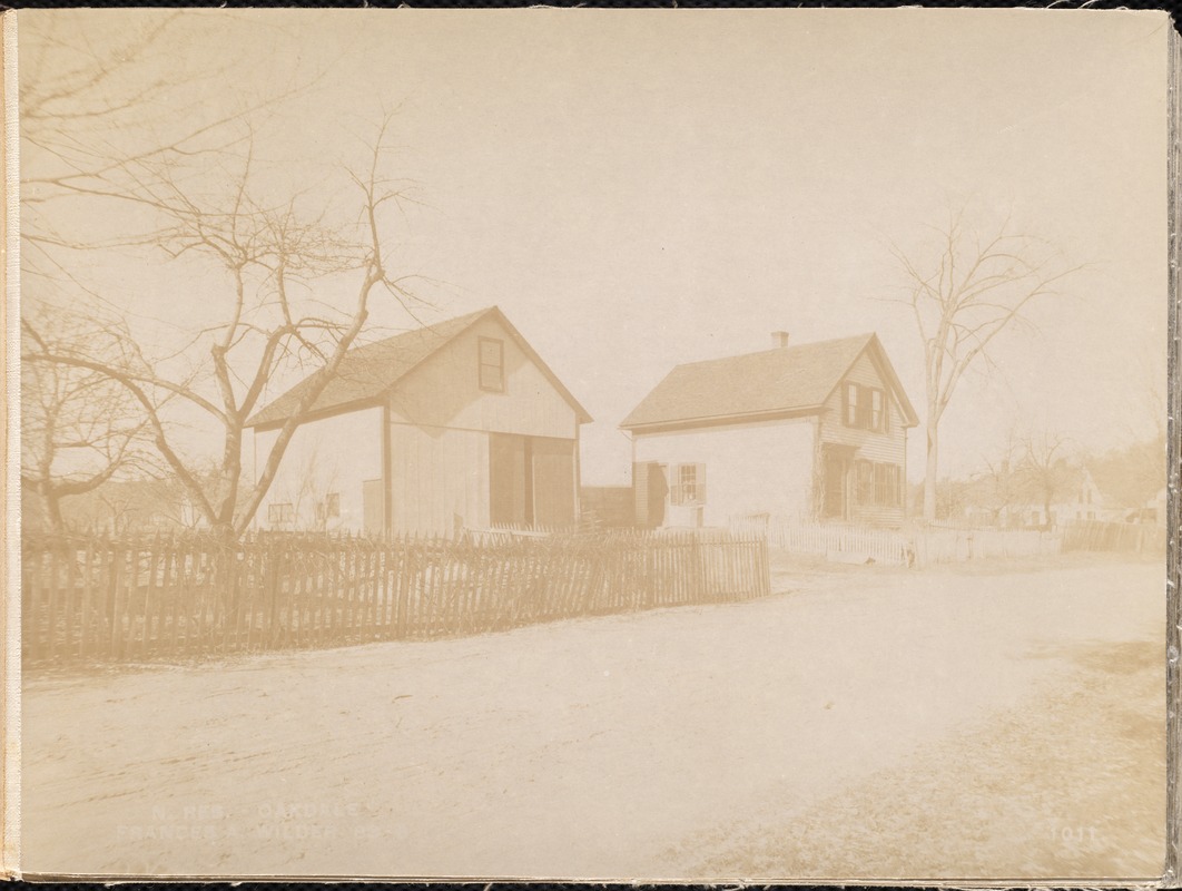 Wachusett Reservoir, Frances A. Wilder's house and stable, on the west side of Newton Street, near Holden Street, from the east in Newton Street, Oakdale, West Boylston, Mass., Jan. 13, 1897