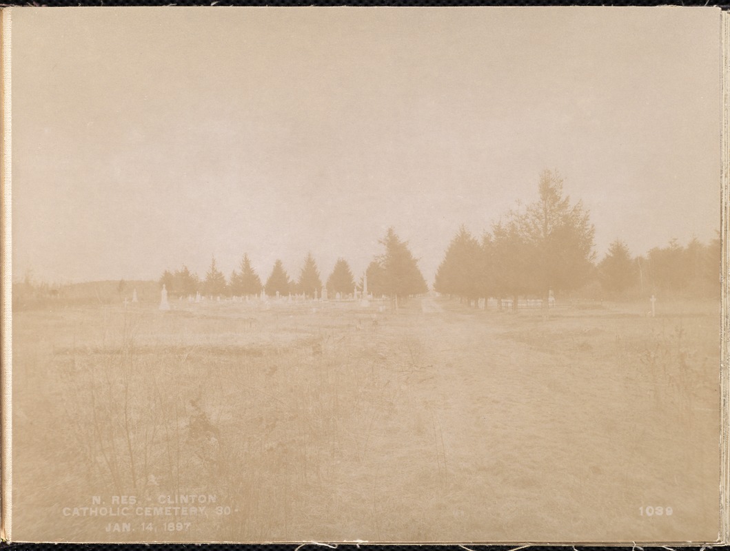 Wachusett Reservoir, Catholic Cemetery, near Sandy Pond, looking east down the drive from the west part of the cemetery, Clinton, Mass., Jan. 14, 1897