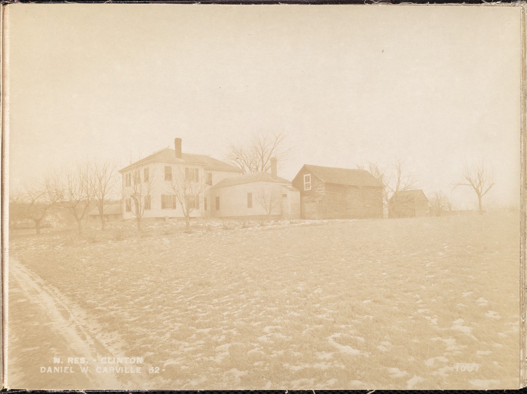 Wachusett Reservoir, Daniel W. Carville's farm buildings, from the west, Clinton, Mass., Jan. 27, 1897