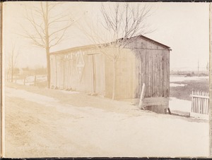 Wachusett Reservoir, Joseph F. McDonald's barn, on the west side of Main Street, from the northeast in Main Street, Clinton, Mass., Feb. 11, 1897