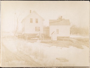 Wachusett Reservoir, Anna Maria Kittredge's house, on the west side of Main Street, corner of private way, from the west in private way, Clinton, Mass., Feb. 11, 1897