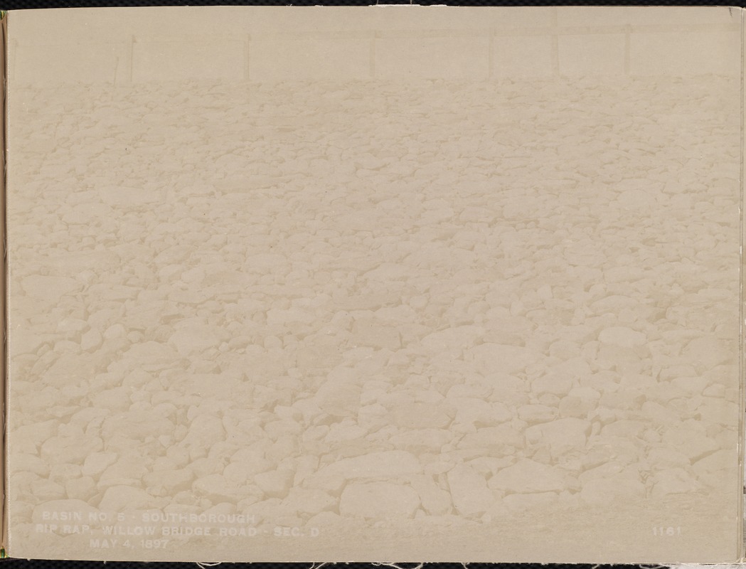 Sudbury Reservoir, Section D, riprap on the southerly side of the Willow Bridge Road, from the south, Southborough, Mass., May 4, 1897