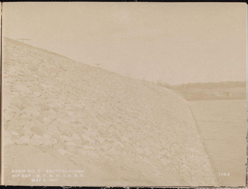 Sudbury Reservoir, riprap on the southerly side of the New York, New Haven & Hartford Railroad, from the west, Southborough, Mass., May 4, 1897