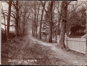 Distribution Department, Southern High Service Pipe Line, Section 19, Reservoir Lane, station 18, from the southeast; Heirs of John S. Wright's house on the north side of lane, Brookline, Mass., May 2, 1898