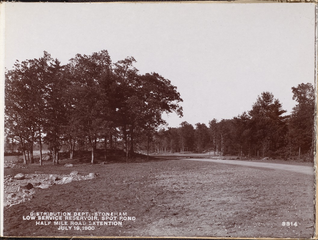 Distribution Department, Low Service Spot Pond Reservoir, Half Mile Road Extension, looking northerly from near the Gatehouse, Stoneham, Mass., Jul. 19, 1900