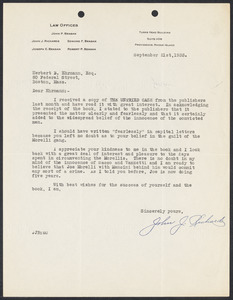 Herbert Brutus Ehrmann Papers, 1906-1970. Sacco-Vanzetti. Xerox copies of important letters. Box 9, Folder 6, Harvard Law School Library, Historical & Special Collections