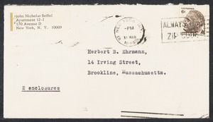 Herbert Brutus Ehrmann Papers, 1906-1970. Sacco-Vanzetti. John Nicholas Beffel. Box 9, Folder 12, Harvard Law School Library, Historical & Special Collections