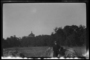 Man in western clothes with Temple of Heaven in background