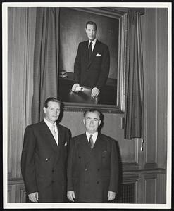 Retiring as Secretary of Labor, Maurice J. Tobin is shown with his successor, Martin P. Durkin, in his Washington office last May.