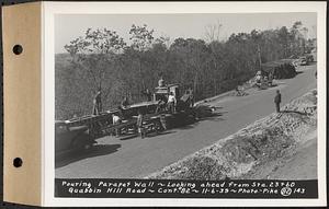 Contract No. 82, Constructing Quabbin Hill Road, Ware, pouring parapet wall, looking ahead from Sta. 23+60, Ware, Mass., Nov. 6, 1939