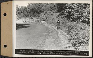 Contract No. 118, Miscellaneous Construction at Winsor Dam and Quabbin Dike, Belchertown, Ware, view on east access road showing bituminous treated gravel shoulder, Ware, Mass., Aug. 27, 1945