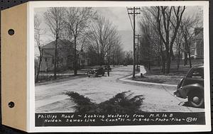 Contract No. 71, WPA Sewer Construction, Holden, Phillips Road, looking westerly from manhole 16B, Holden Sewer Line, Holden, Mass., May 9, 1940