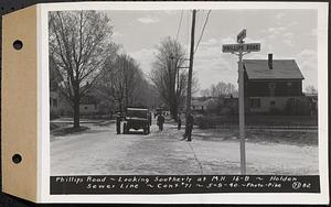 Contract No. 71, WPA Sewer Construction, Holden, Phillips Road, looking southerly at manhole 16-B, Holden Sewer Line, Holden, Mass., May 9, 1940