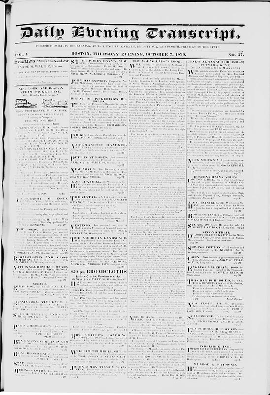 First Journal Transcript Daily Evening Transcript. October 07, 1830 - Digital Commonwealth