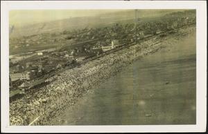 Aerial photo of crowded Crescent Beach scene