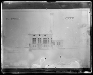 Distribution Department, Northern High Service Spot Pond Pumping Station, concept drawing, front elevation, Stoneham, Mass., 1898