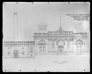 Engineering Plans, Chestnut Hill Low Service Pumping Station, plan, sheet 4, front elevation, Brighton, Mass., Jul. 30, 1898