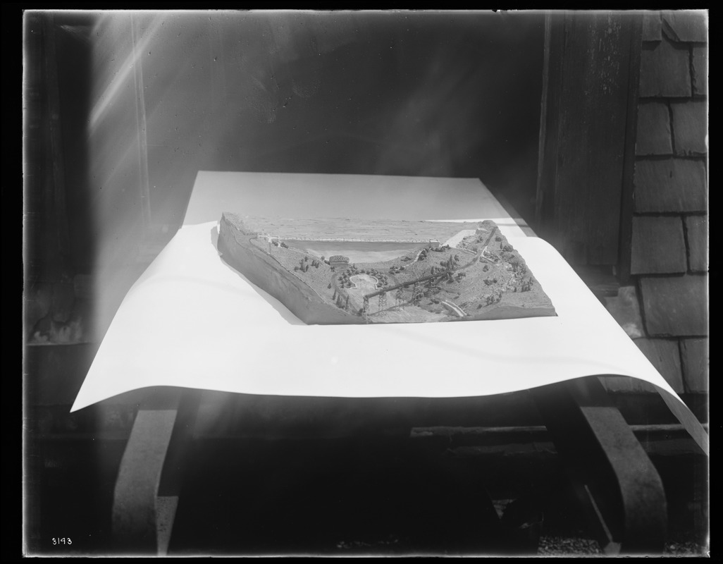 Wachusett Department, model of Wachusett Dam, made by Mary Frances Connolly (1903-1984), Water Division, Metropolitan District Commission, Clinton, Mass., 1930