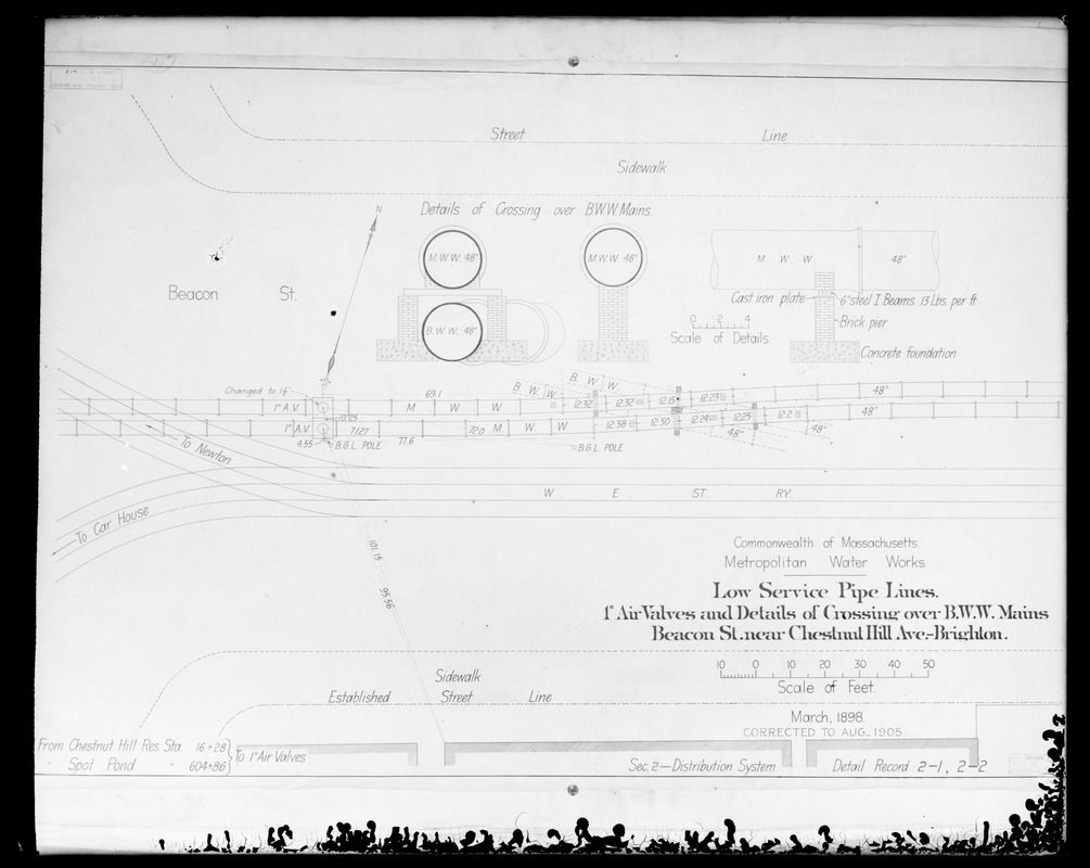 Engineering Plans, Distribution Department, Low Service Pipe Lines, March 1898; August 1905; Acc. No. B413, Mass., Aug. 1905