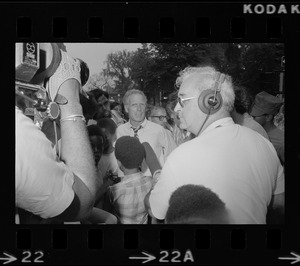 Mayor White seen with residences of Blackstone Park section of South End after Puerto Rican Day disturbances