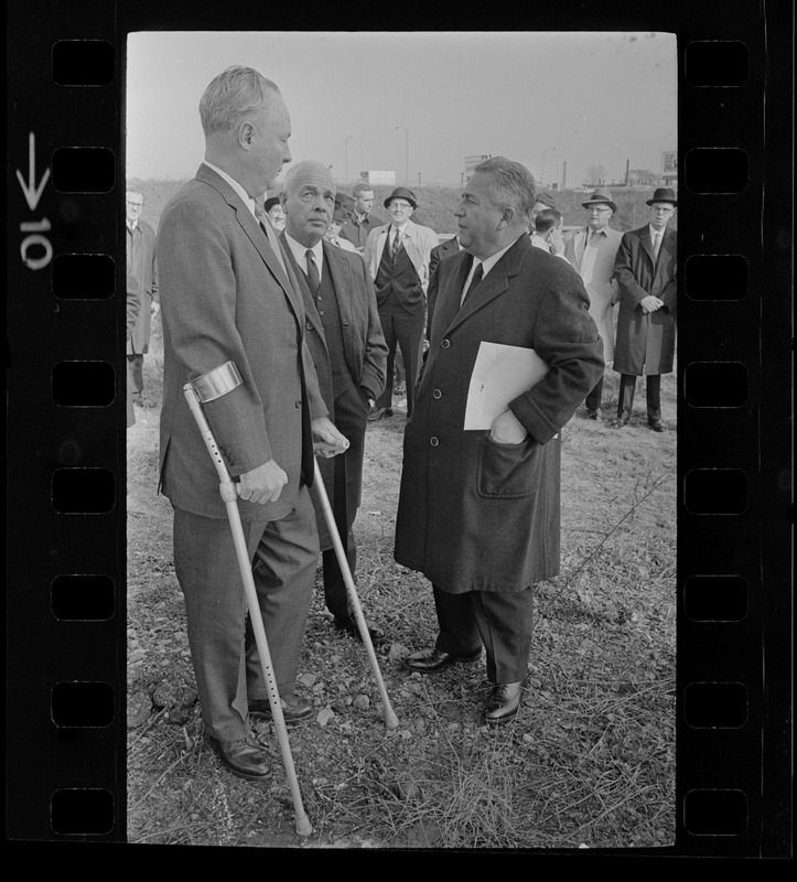 Mayor Collins, Sears eastern territorial vice president, Hugh K. Duffield, and Judge John G. Pappas at the groundbreaking ceremony for the new Sears Distributing Center