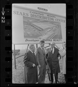 Ground is broken for Sears Roebuck Distribution Center - from left, Judge John G. Pappas, Gov. Peabody, Sears president Crowdus Baker, and J.R. Sawers, general manager of Sears Boston store