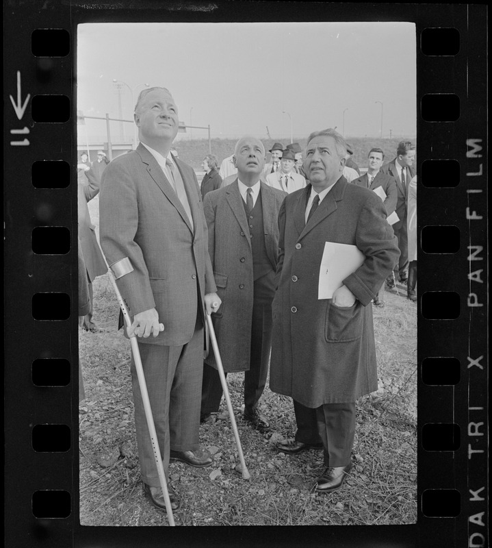 Mayor Collins, Sears eastern territorial vice president, Hugh K. Duffield, and Judge John G. Pappas at the groundbreaking ceremony for the new Sears Distributing Center