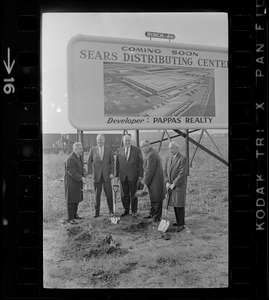 Judge John G. Pappas, Mayor Collins, Congressman Philip Philbin, Sears president Crowdus Baker and Hugh K. Duffield, Sears eastern territorial vice president at the groundbreaking ceremony for the new Sears Distributing Center