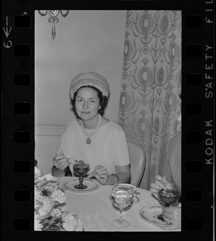 Lady Bird Johnson, most likely at a luncheon for Democratic women at the Ritz Carlton