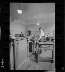 View from the bench of Boston Municipal Courtroom where Judge Adlow presides over a trial